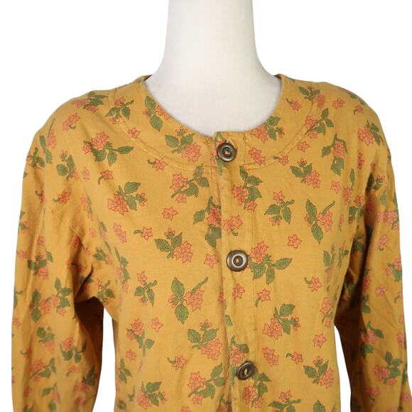 Vintage 90s Michael G Mustard Yellow Floral Button Front Top M - Picture 2 of 6